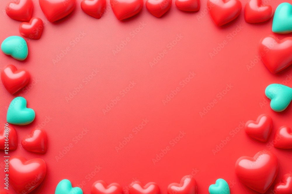 A vibrant circle of red and green hearts radiates warmth and affection, embodying the spirit of love and celebration on Valentine's Day. A vibrant circle of red and green hearts radiates warmth and affection, embodying the spirit of love and celebration on Valentine's Day.