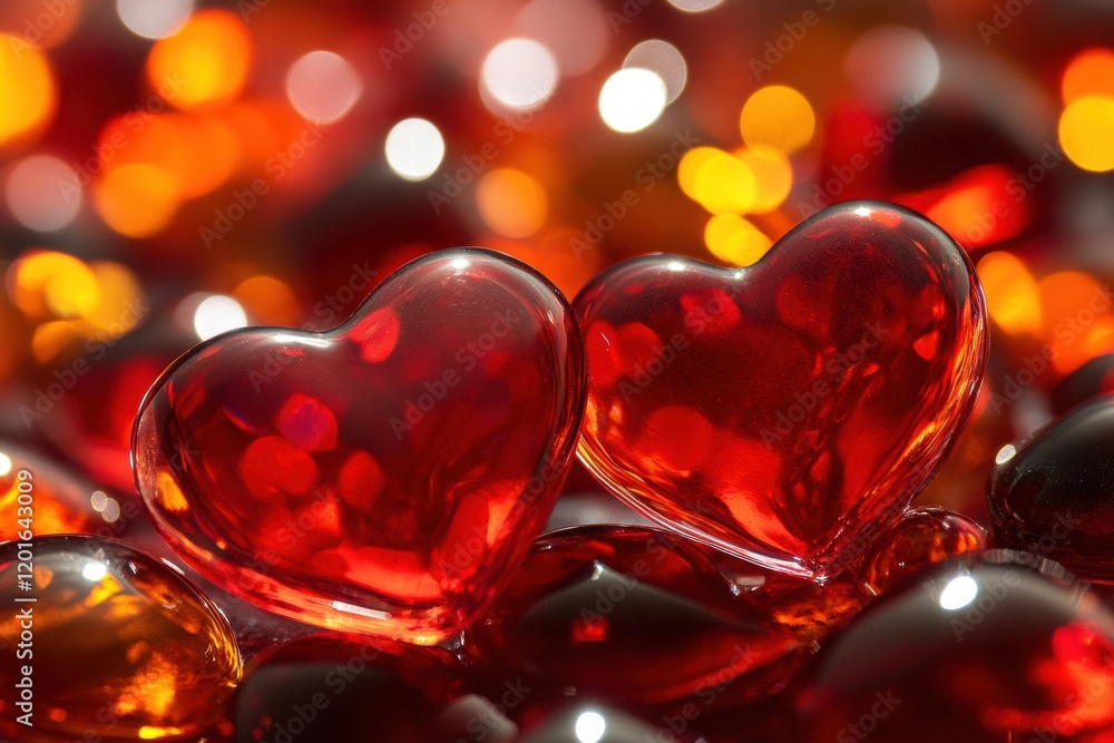 Two hearts are placed on top of each other, surrounded by other hearts Two hearts are placed on top of each other, surrounded by other hearts