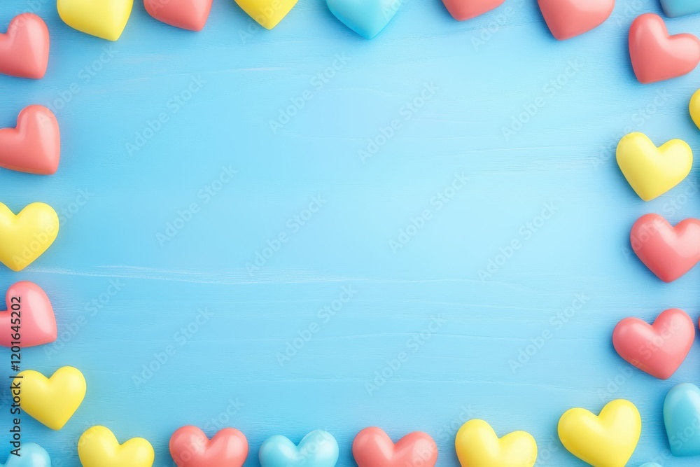 A vibrant circle of colorful hearts dances against a serene blue backdrop, capturing the essence of love and celebration this Valentine's Day. A vibrant circle of colorful hearts dances against a serene blue backdrop, capturing the essence of love and celebration this Valentine's Day.