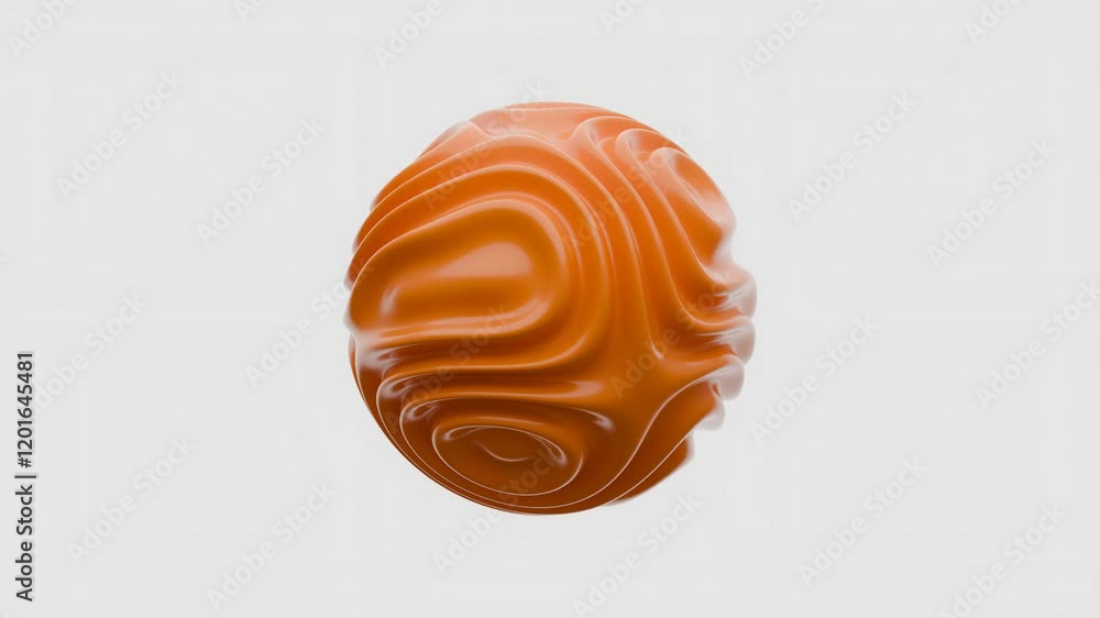 abstract hypnotic orange 3d sphere with animated curve shapes on the surface, isolated on white, 4k seamless loop