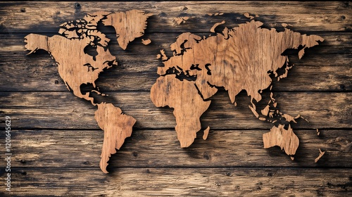 Wooden World Map on Rustic Background