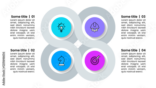 Infographic template. 4 connected circles with icons