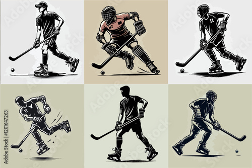 set illustration of hockey players