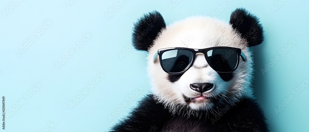 Fototapeta premium cute panda wearing sunglasses on a light blue background