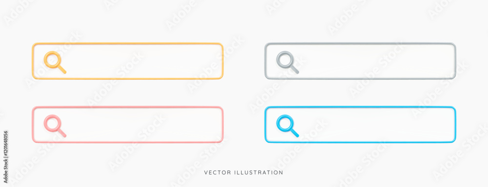 3D Search bar icon set. Find information in internet browser. Seo marketing concept. Web browser. Elements for user interface. Cartoon creative design icons isolated on white. 3D Vector illustration 3D Search bar icon set. Find information in internet browser. Seo marketing concept. Web browser. Elements for user interface. Cartoon creative design icons isolated on white. 3D Vector illustration