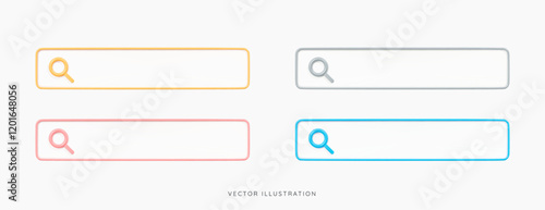 3D Search bar icon set. Find information in internet browser. Seo marketing concept. Web browser. Elements for user interface. Cartoon creative design icons isolated on white. 3D Vector illustration