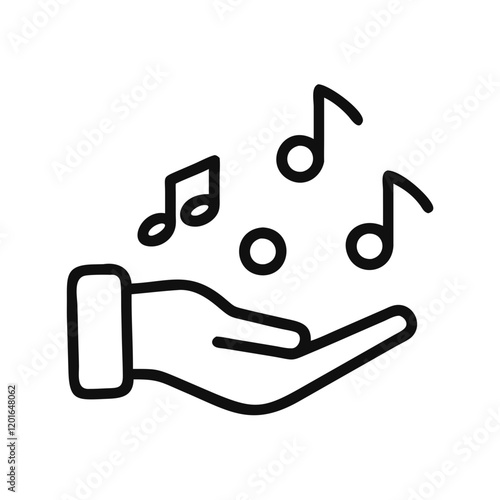 Hand holding musical notes illustration in minimalistic style, vector design