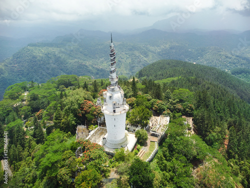 Aerial view of Ambuluwawa Tower in Sri Lanka