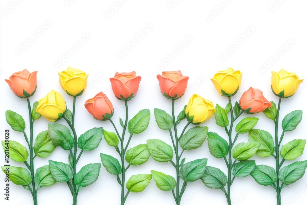 Fototapeta premium A stunning array of vibrant roses gracefully arranged on a pristine white surface, symbolizing love and beauty for a perfect Valentine's Day celebration.