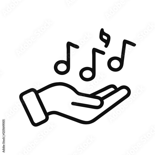 Hand holding musical notes illustration in minimalistic style, vector design
