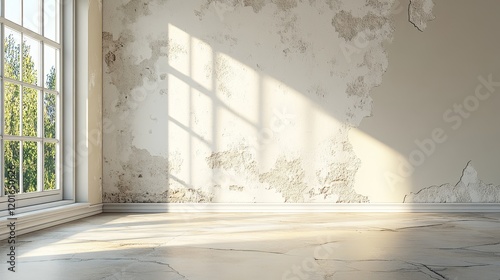 Wallpaper Mural Sunlit Room with Damaged Plaster Wall and Window Torontodigital.ca