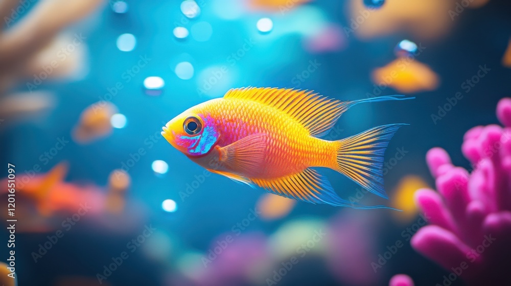 Fototapeta premium Colorful tropical fish swimming gracefully among vibrant coral reefs in a serene underwater environment