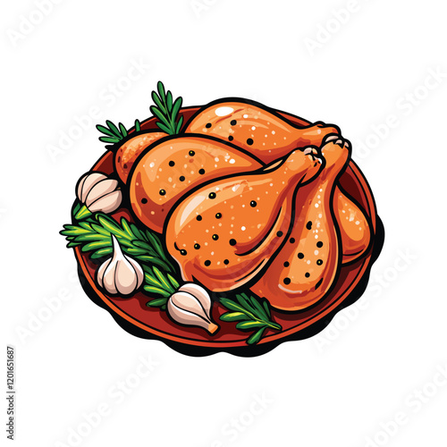 A vector illustration of raw chicken thighs being marinated.