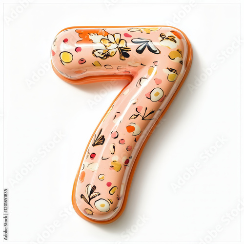 Stylized number 7 with artistic swirls and textured details in a bold, vintage-inspired design. High-quality 3D rendering on a clean white background
