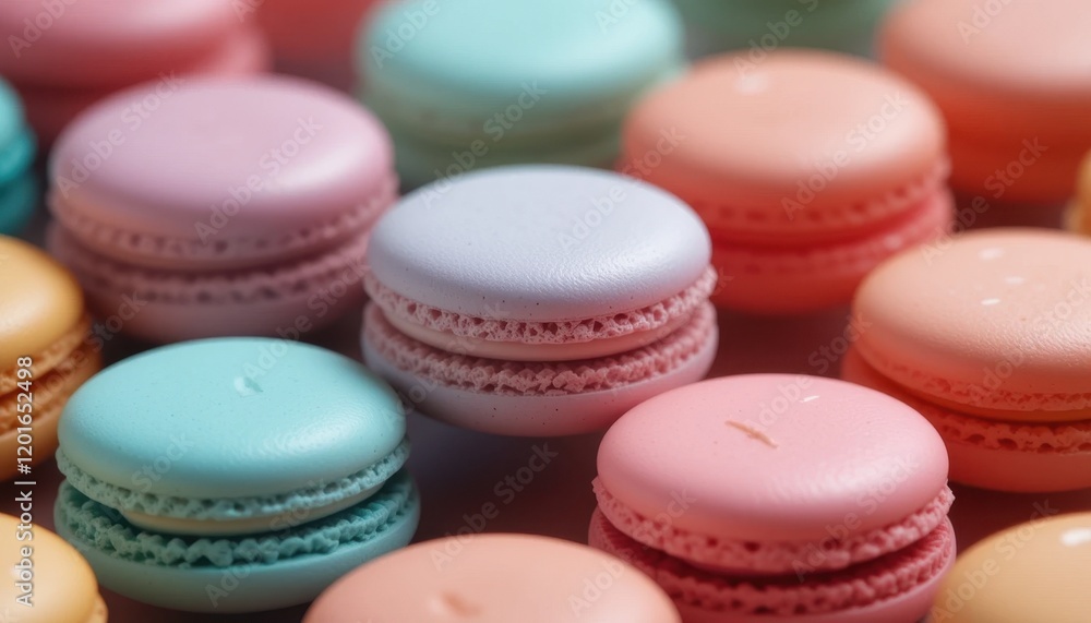 Fototapeta premium Minimalist shots of colorful macarons in pastel tones