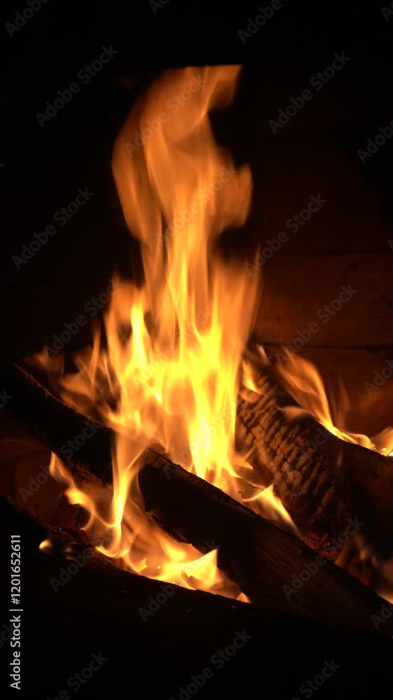 Cozy relaxing fireplace. Fireplace clip with medium flame. Christmas holiday concept. Meditation video. Fire burning in fireplace. 4K. Vertical video. Cozy relaxing fireplace. Fireplace clip with medium flame. Christmas holiday concept. Meditation video. Fire burning in fireplace. 4K. Vertical video.
