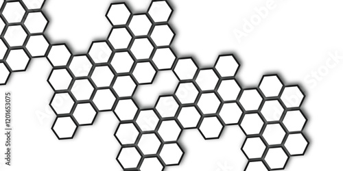 Abstract 3d  white and black line  hexagon pattern texture honeycomb Geometric concept movement illustration rendering graphic design use for banner, wallpaper, vector illustration.