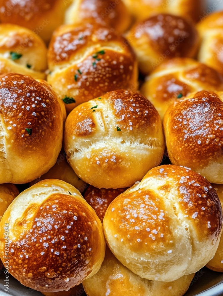 Soft and fluffy bread rolls with a golden crust topped with sea salt ready for serving at a warm gathering Soft and fluffy bread rolls with a golden crust topped with sea salt ready for serving at a warm gathering