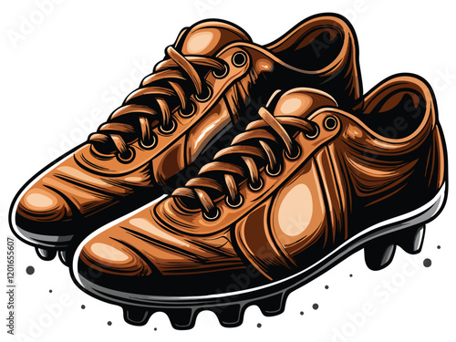 Close-up of well-worn, vintage brown leather soccer cleats with reinforced stitching, highlighting the aged leather and worn laces.