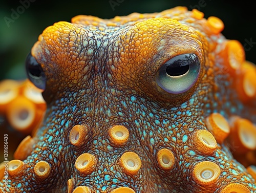 Close-up view of a colorful octopus showcasing intricate textures and vivid colors in its habitat near coral reefs photo