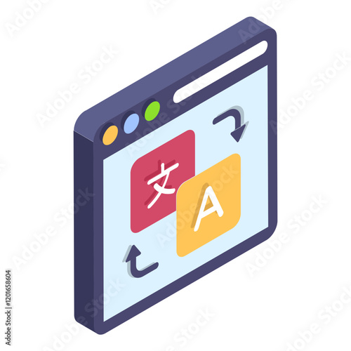 AI transcriber Extension isometric vector icon, International Day Language symbol, Translation Services sign Plurilingualism Multilingualism illustration Browser based in app Translator Plugin concept