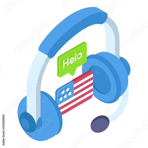 Smart Wireless Translation Headset vector icon, International Day Language symbol, Translation Services sign, Plurilingualism Multilingualism, Translator Gadgets Converting Spanish to English concept