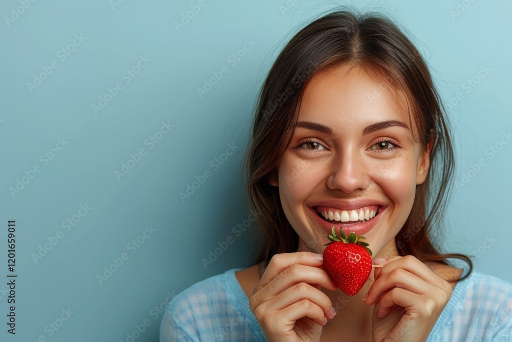Charming young woman enjoys delicious strawberries in a bright and fresh setting Charming young woman enjoys delicious strawberries in a bright and fresh setting