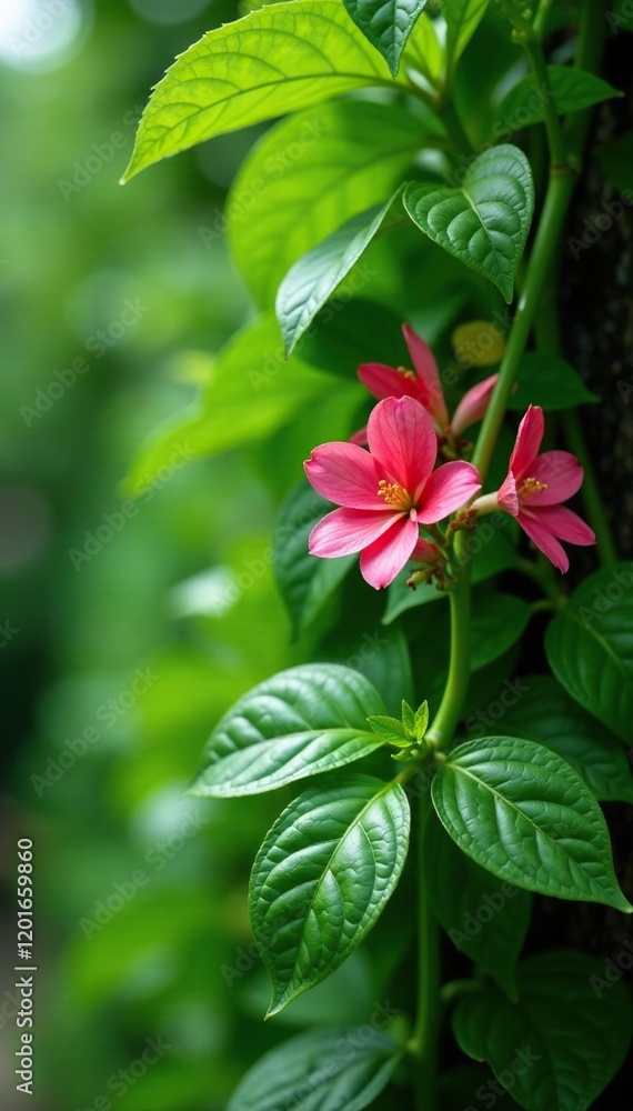 Fragrant flowers blooming on a vine in lush Southeast Asian garden, basil, vine Fragrant flowers blooming on a vine in lush Southeast Asian garden, basil, vine