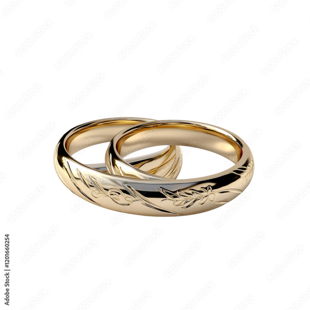 Intertwined Gold Wedding Rings with Floral Engraving Intertwined Gold Wedding Rings with Floral Engraving
