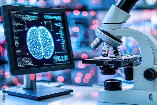 microscope displaying cross-section of human brain anatomy, educational focus