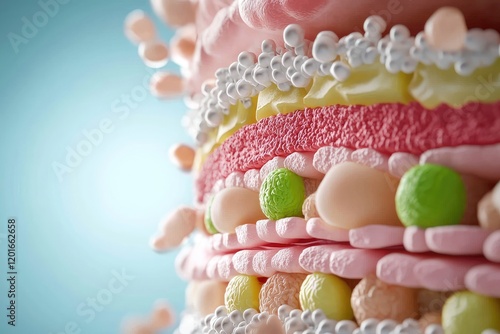 vibrant microscope view of human skin layers anatomy, educational illustration