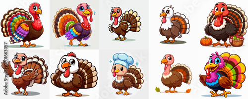 cartoon illustration set of turkey