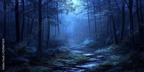 Mysterious night scenes in shadowy woods create an enchanting atmosphere, with shadowy woods offering a captivating experience filled with intrigue and nature s beauty. photo