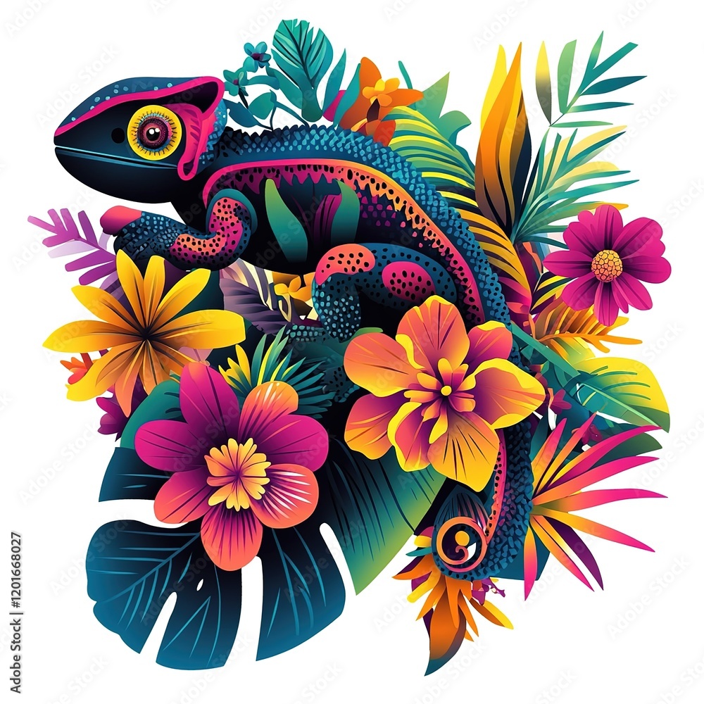 Colorful lizard is perched on a flower Colorful lizard is perched on a flower