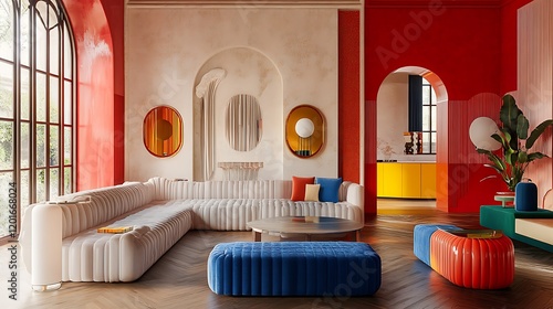 Wallpaper Mural "Stylish Mid-Century Modern Living Room with Clean Lines, Retro Furnishings, and Vibrant Accents for a Timeless, Chic Home Ambience" Torontodigital.ca