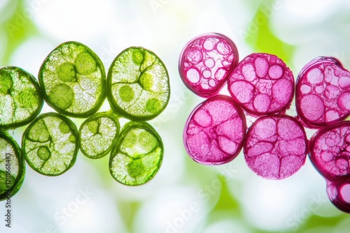 Side-by-side comparison of healthy and damaged leaf structures under a microscope, focusing on plant health and biology