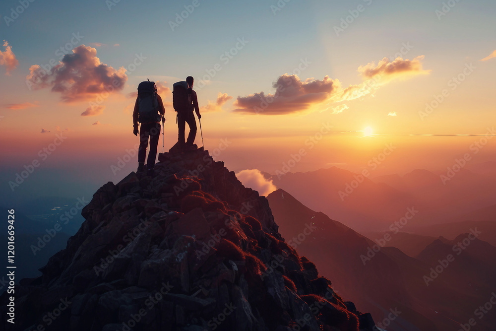 Fototapeta premium Reaching new heights together generative ai image