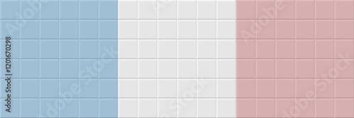 Square tile background. White, blue and pink tiles pattern for kitchen, bathroom or outdoor architecture. Glossy interior design tiled material. Realistic vector illustration.