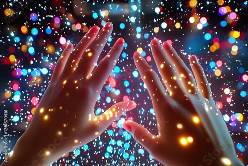 hands of a postgraduate student adjusting microscope settings with a backdrop of research materials