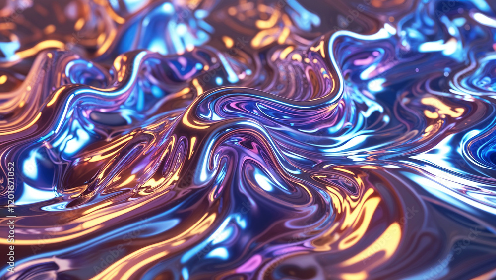 Abstract texture of liquid metal with intricate, swirling patterns that evoke a sense of dynamic movement, featuring iridescent colors Abstract texture of liquid metal with intricate, swirling patterns that evoke a sense of dynamic movement, featuring iridescent colors