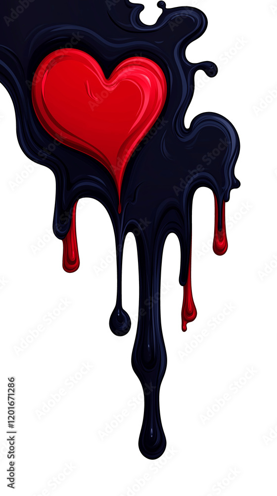 Abstract melting red heart with black liquid drops PNG Abstract melting red heart with black liquid drops PNG