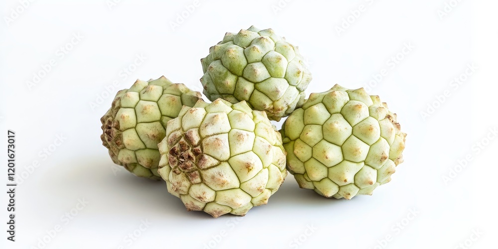 Isolated custard apple on a white background showcases the unique texture and vibrant color of custard apple, making it an eye catching subject for food photography enthusiasts. Isolated custard apple on a white background showcases the unique texture and vibrant color of custard apple, making it an eye catching subject for food photography enthusiasts.