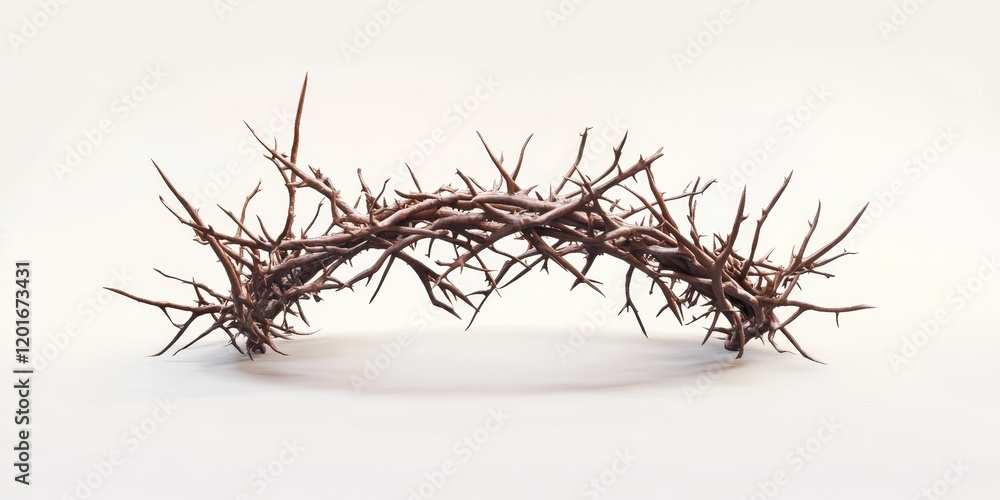Crown of thorns displayed beautifully against a radiant white background, showcasing the intricate details of the crown of thorns in a striking composition that draws attention. Crown of thorns displayed beautifully against a radiant white background, showcasing the intricate details of the crown of thorns in a striking composition that draws attention.