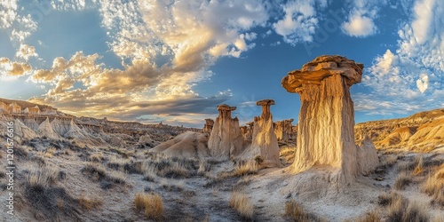 Experience the stunning Wahweap Hoodoos, an incredible sandstone formation located in a vast desert region. The Wahweap Hoodoos showcase nature s beauty and unique geological features. photo