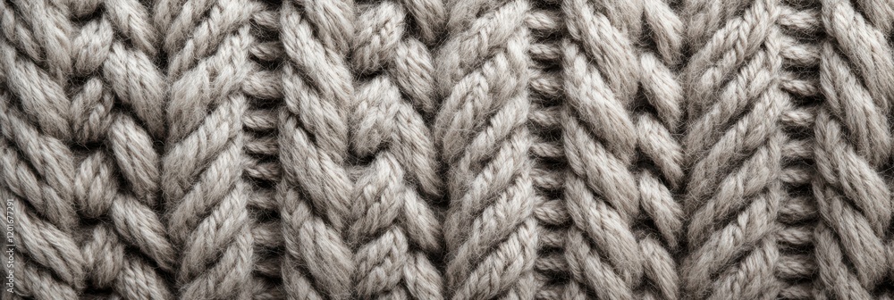 Detailed close-up of thick woolen knitted texture in neutral gray tones Detailed close-up of thick woolen knitted texture in neutral gray tones