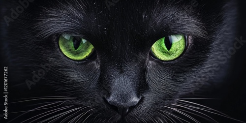 A black cat exhibiting striking green eyes captures attention with its mysterious allure this captivating black cat showcases the beauty of feline elegance with its vivid green eyes. photo