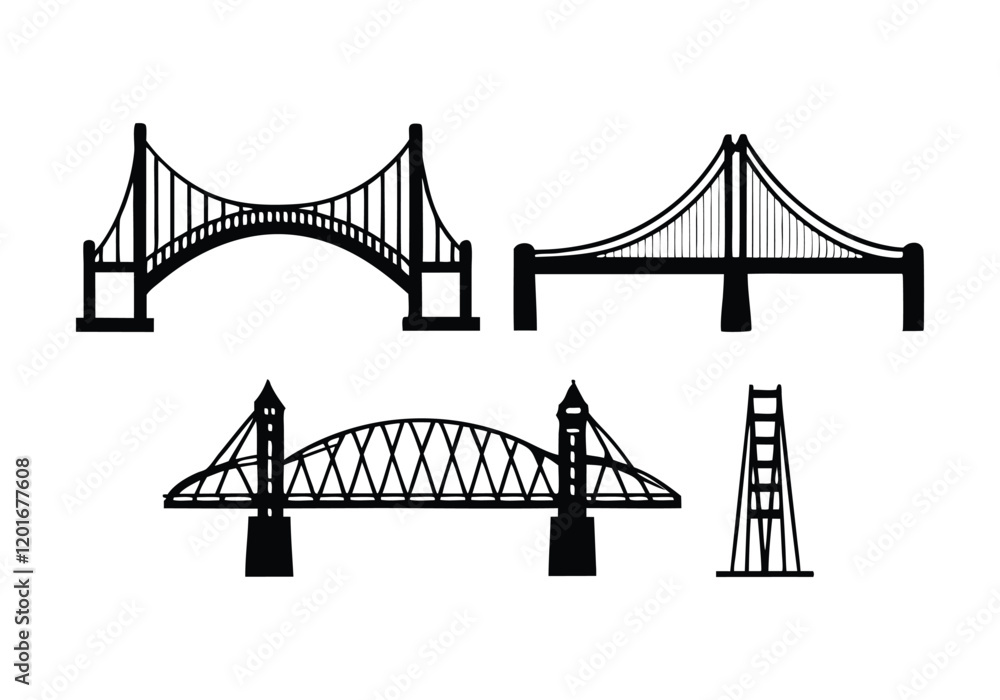 Obraz premium Minimalist Bridge Icons Set | Hand-Drawn Line Art Vector Illustrations