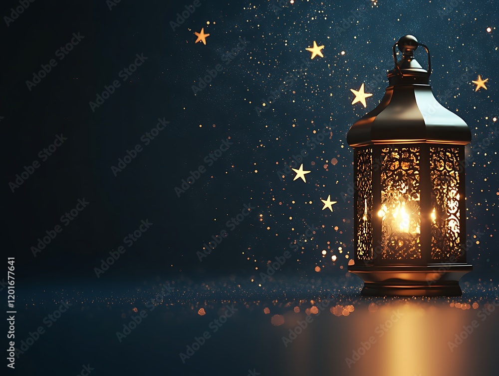 Illuminated Lantern with Stars and Sparkling Dust