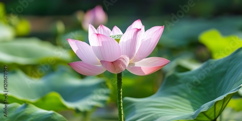 Beautiful Lotus flower and its vibrant Lotus flower plants create a serene atmosphere, showcasing the delicate beauty and significance of Lotus flowers in nature s landscape. photo