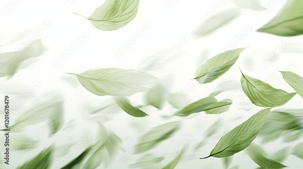 Naklejka premium Falling Green Leaves Wallpaper Nature Background